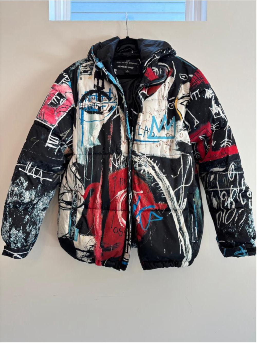 Men's Members Only Basquiat Puffer Jacket Size M Black Red #1002